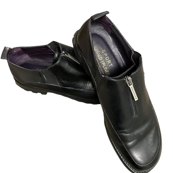 Sport Donald J Pliner Leather Zip Loafers Black Chunky Lug Sole Womens Size 10 M - Picture 14 of 14